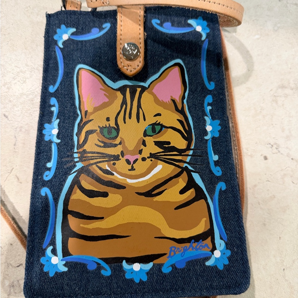 Brighton Denim Cat Crossbody Bag with Tan Accents